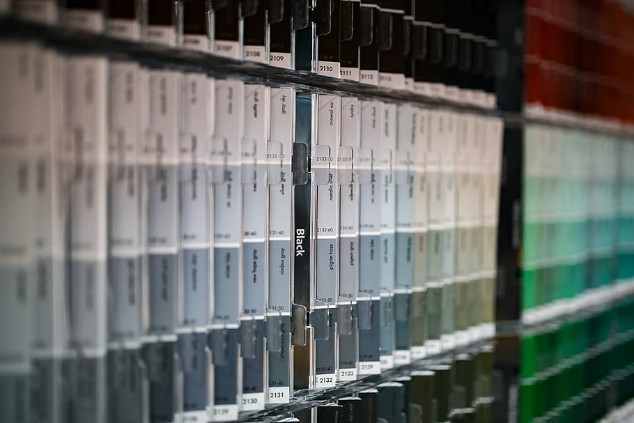 Wall with colour samples, design, paint, palette, shelf, backgrounds HD wallpaper