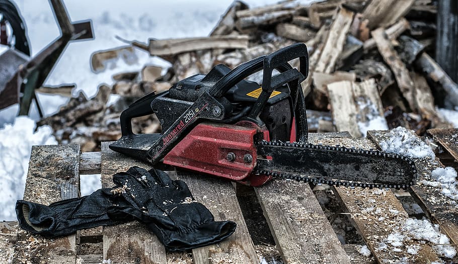 chainsaw, work, gloves, finnish, winter, snow, day, no people HD wallpaper