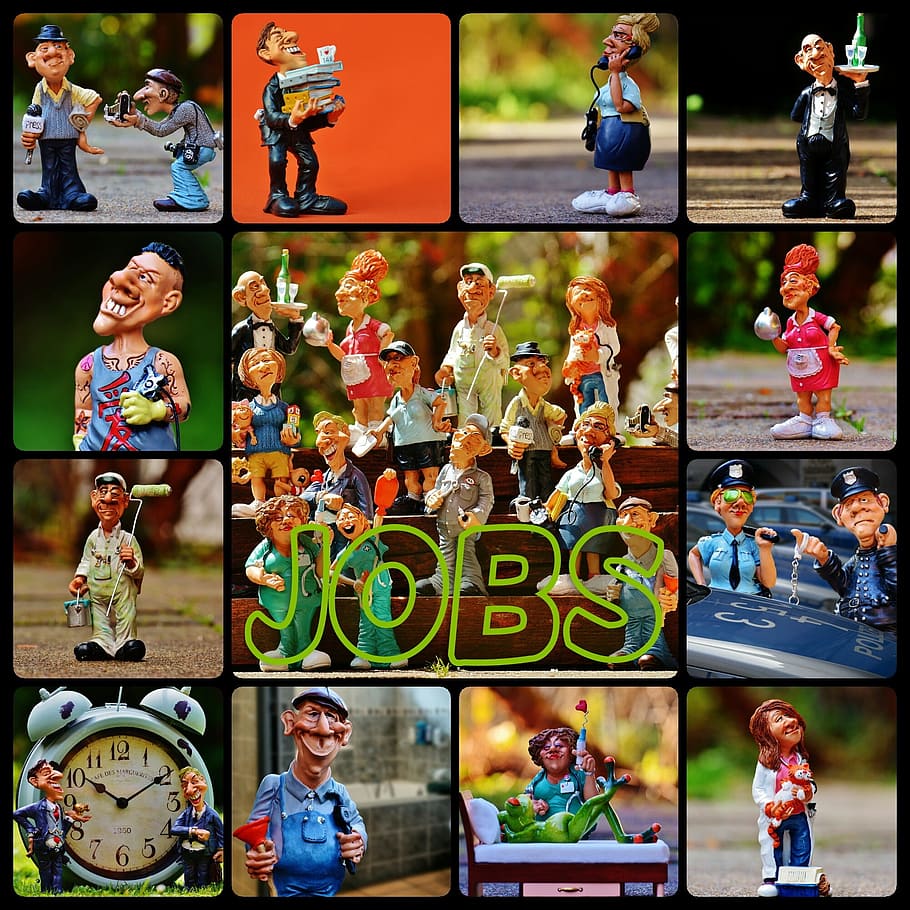 Jobs vinyl figures collage, professions, funny, male likeness HD wallpaper