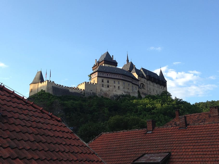 castle, karlstejn, roof, architecture, building exterior, built structure HD wallpaper