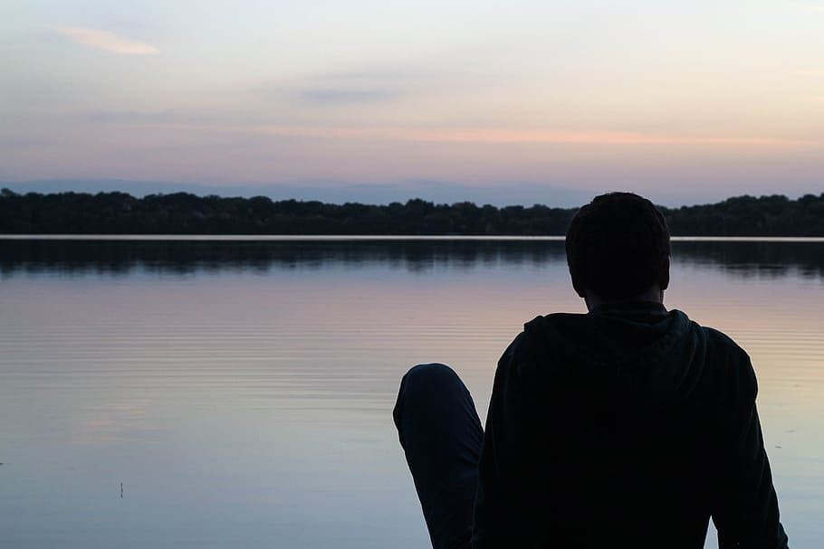 sunset, man, relaxation, water, lake, relaxing, summer, sunrise HD wallpaper