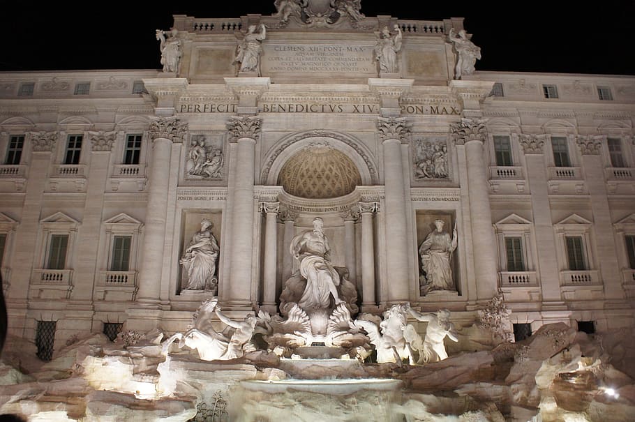 italy, source, night, light, water, rome, trevi fountain, place, HD wallpaper