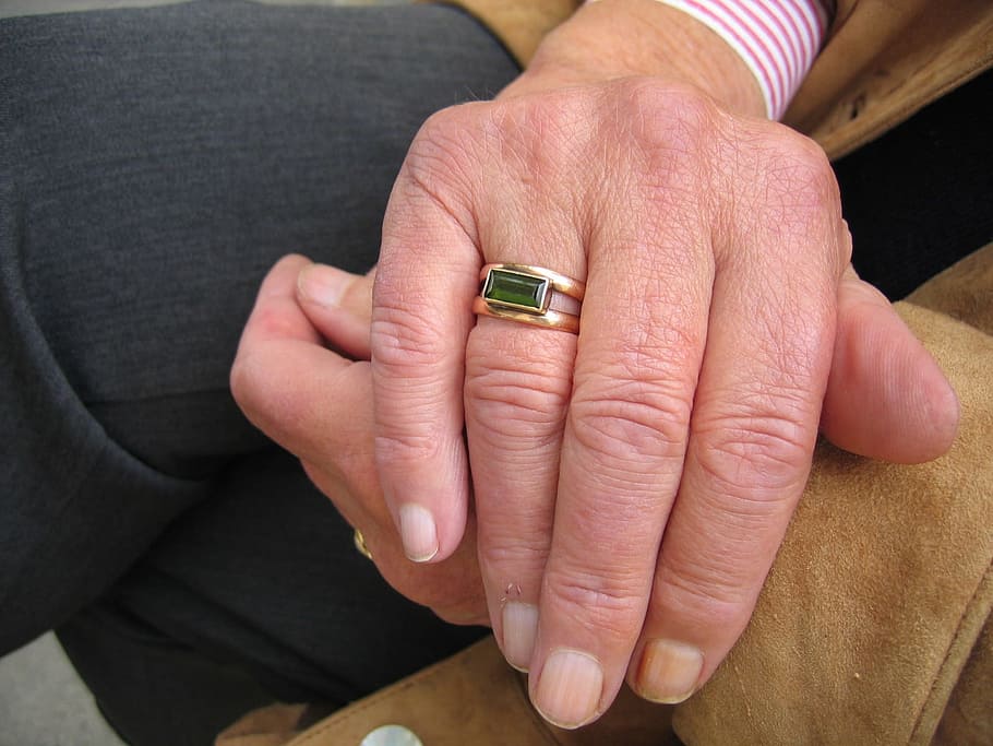 two people holding hands, Fold, Finger, Ring, Woman, age, retirement home HD wallpaper
