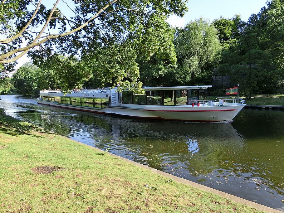boot, spree, channel, water, berlin, tree, plant, nautical vessel HD wallpaper