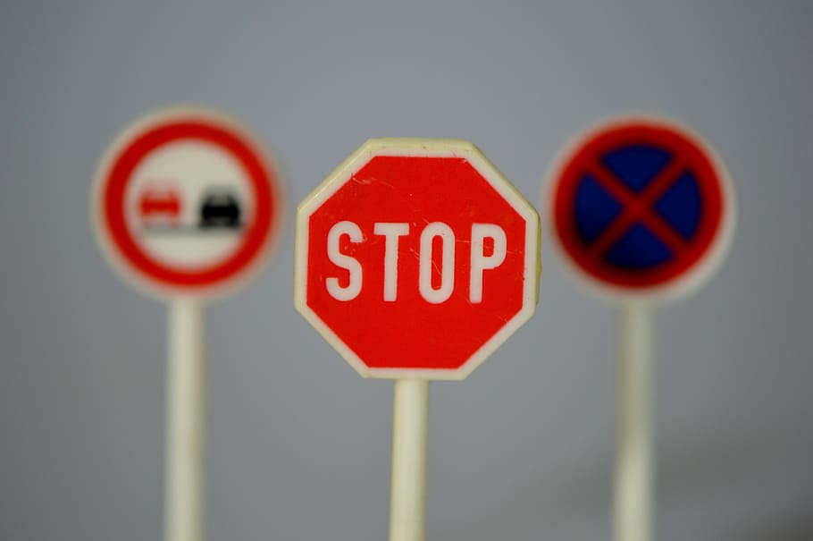 red and white stop signage, traffic signs, road sign, communication, HD wallpaper
