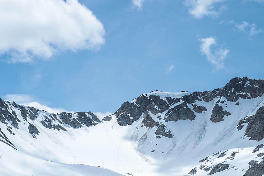 landscape photo of snow-capped mountain, low angle photography of mountain covered with snow HD wallpaper