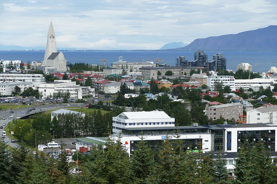 Reykjavik, Iceland, Panorama, Church, hallgrímskirkja, mountains, HD wallpaper