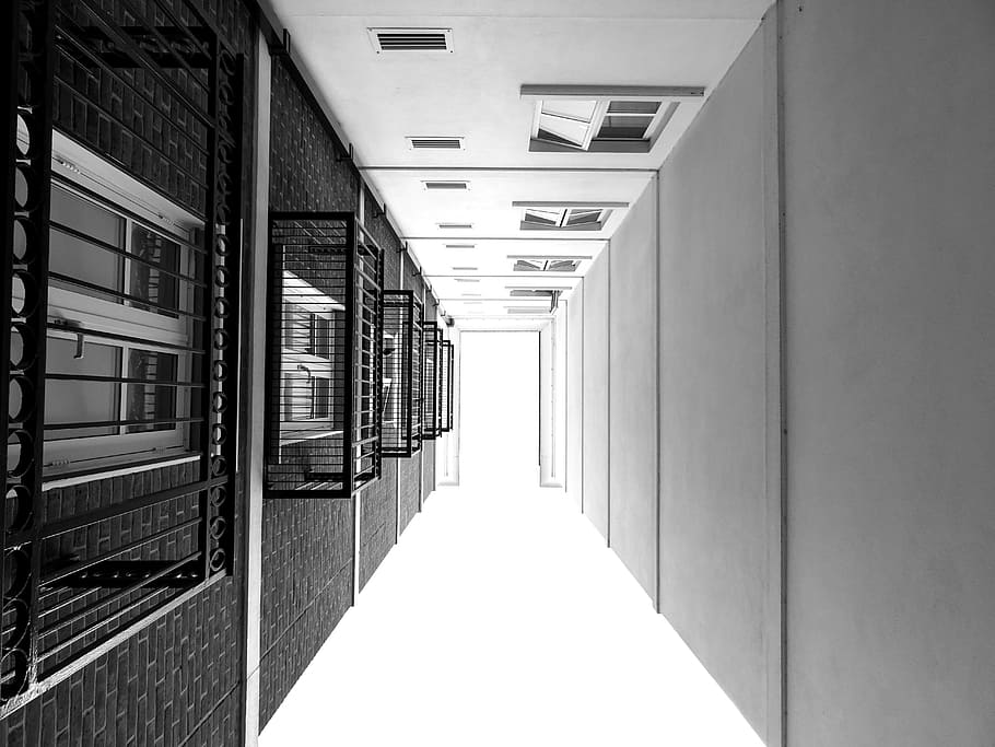 lights, wall, glass, architecture, architectural design, black and white HD wallpaper