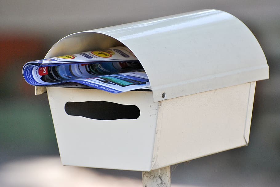 magazine in mailbox, letterbox, postbox, mail box, post box, drop