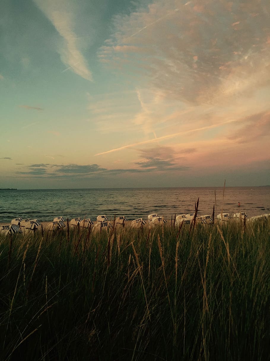 Beach, Sunset, Clouds, abendstimmung, sea, evening, scenics HD wallpaper