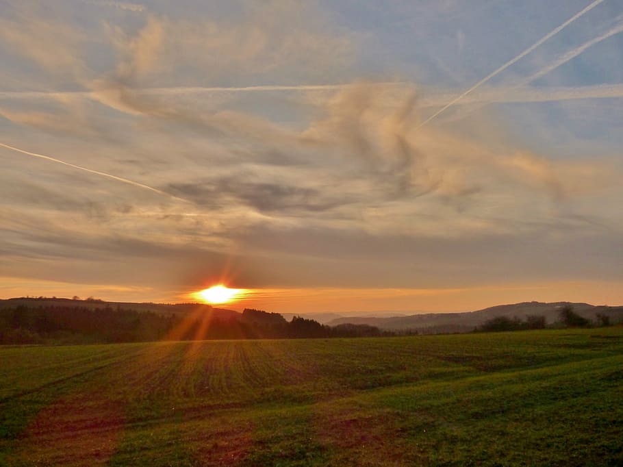 sunset, landscape, setting sun, nature, colorful sunset, evening sky HD wallpaper