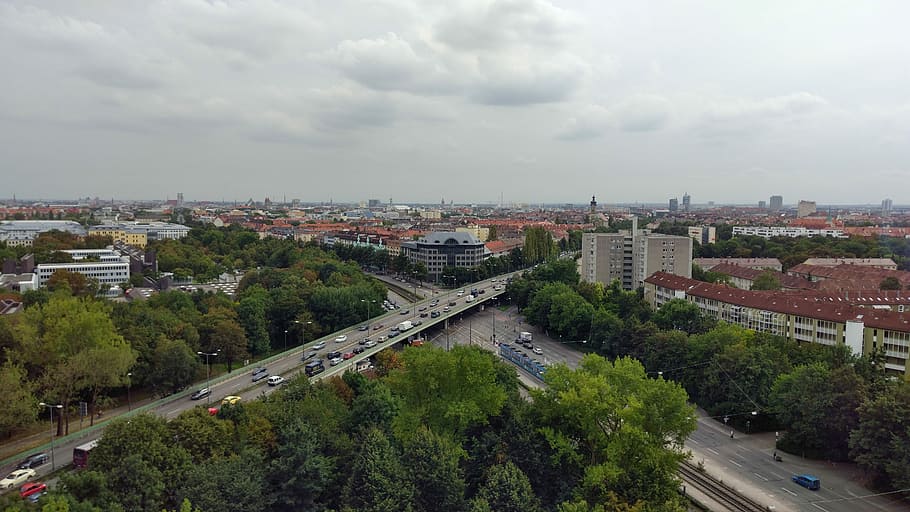 Munich, Skyline, Clouds, City, Road, Jam, busy town, cityscape HD wallpaper