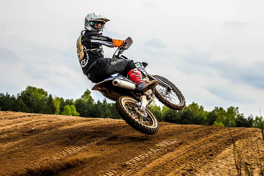 HD wallpaper: person riding motocross dirt bike beside of white, blue ...