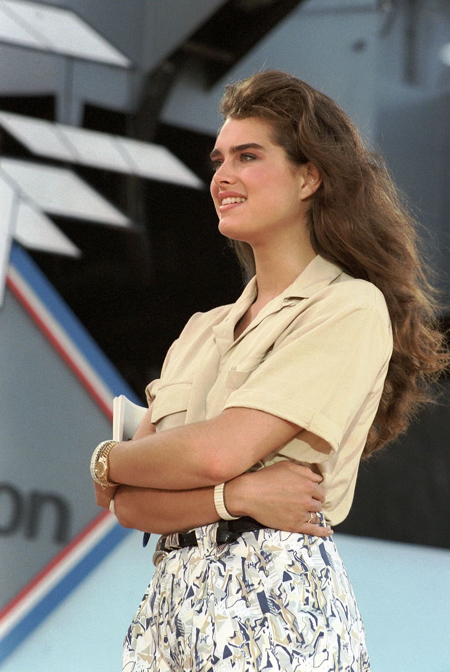 brooke shields, on ship, 1986, celebrity, actress, model, woman