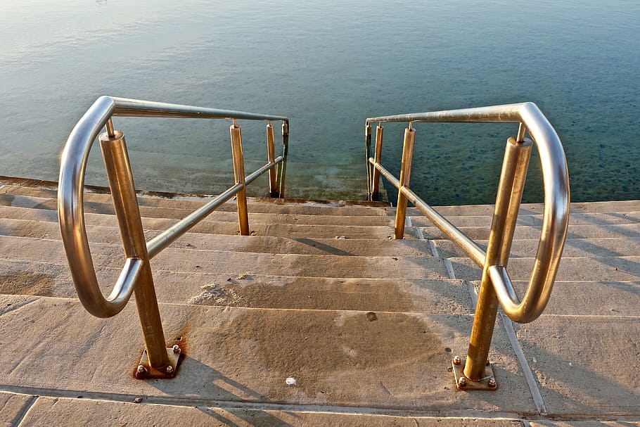 Stairs, Steps, Pool, Stairway, Poolside, swim, water, sea, high angle view HD wallpaper