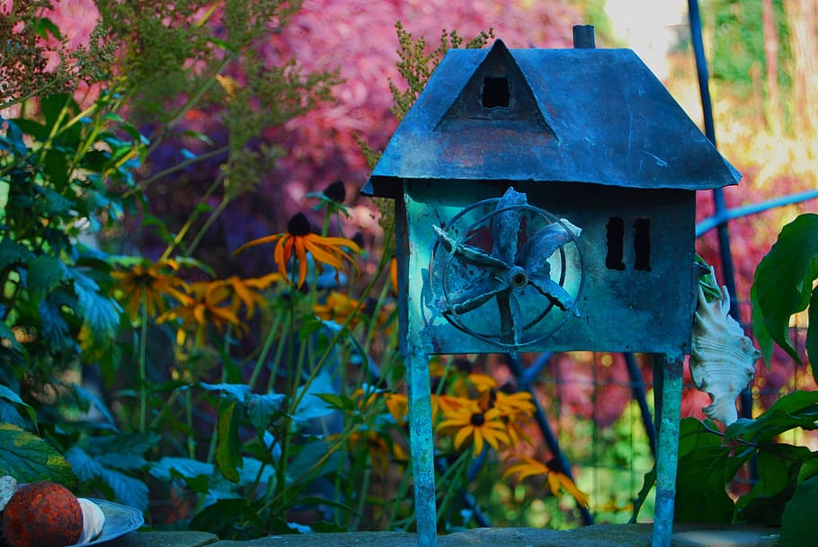 windmill, garden, colorful, plant, no people, nature, birdhouse HD wallpaper