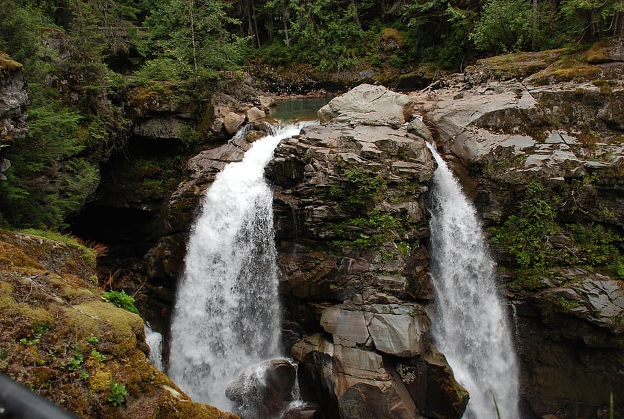waterfall, nature, river, forest, washington, scenery, outdoor HD wallpaper
