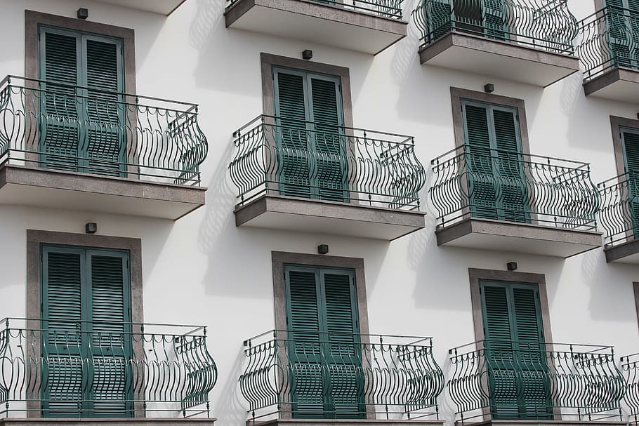 balcony, shutters, architecture, window, building, exterior HD wallpaper