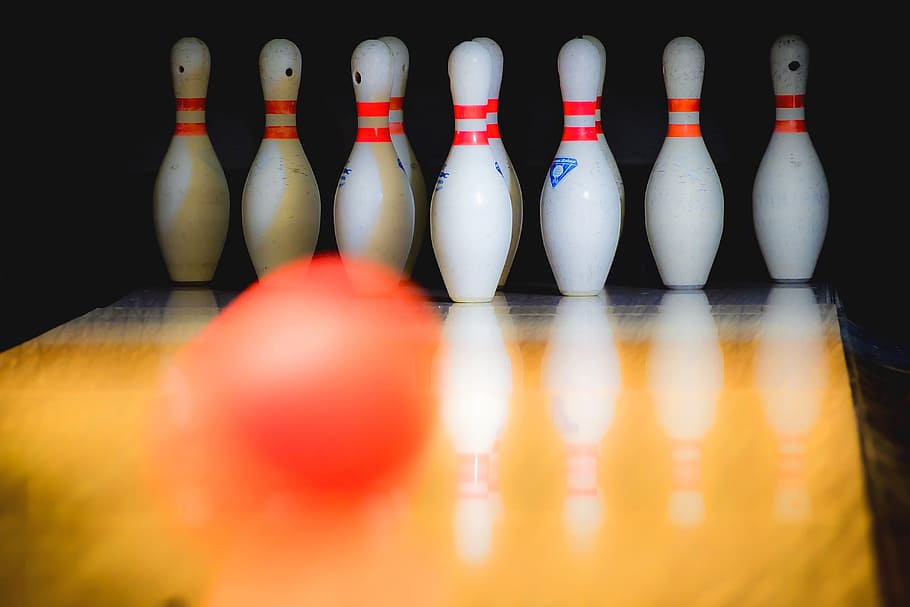 white and red bowling pins, Success, Target, Motion, Blur, the ball, HD wallpaper