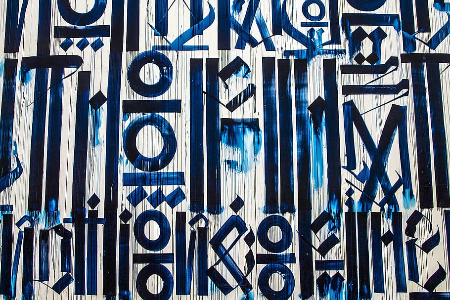 blue text wallpaper, background, graffiti, abstract, grunge, street art, HD wallpaper