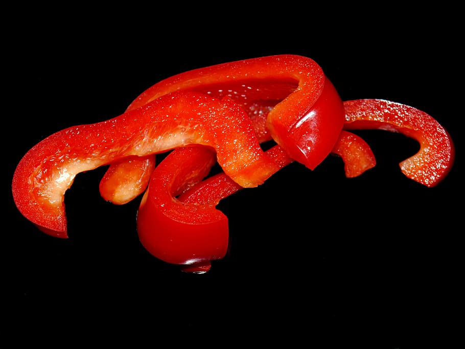 paprika, red, cut, vegetables, juicy, food, black background HD wallpaper