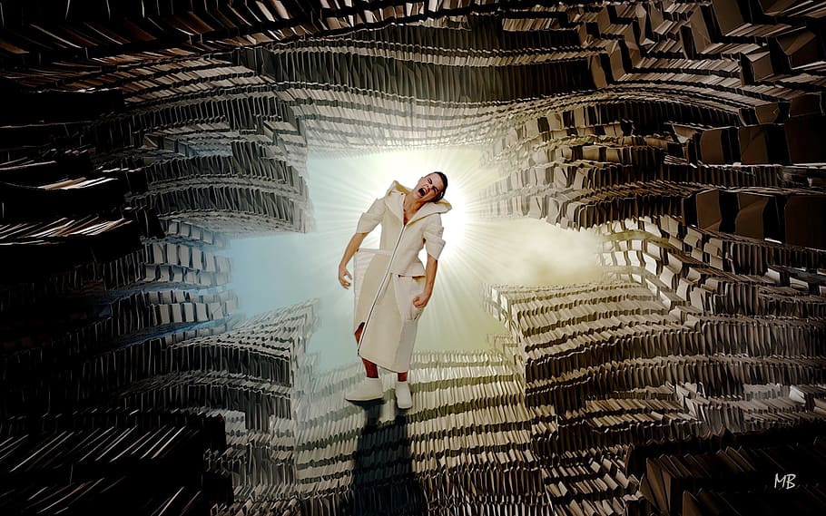 man in white dress standing while making face, panic, shout HD wallpaper