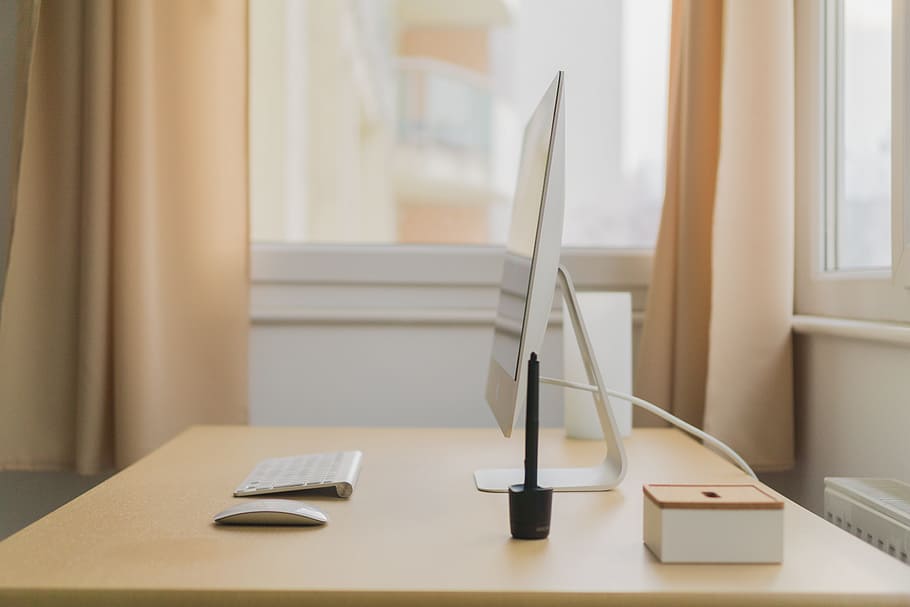silver iMac, computer, keyboard, apple, electronics, modern HD wallpaper