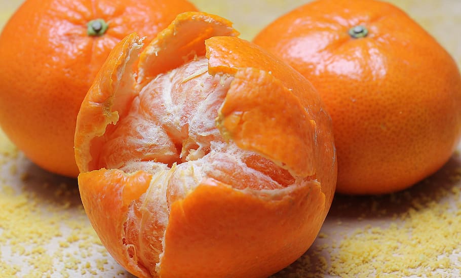 three orange fruits, tangerines, citrus, clementines, citrus fruit