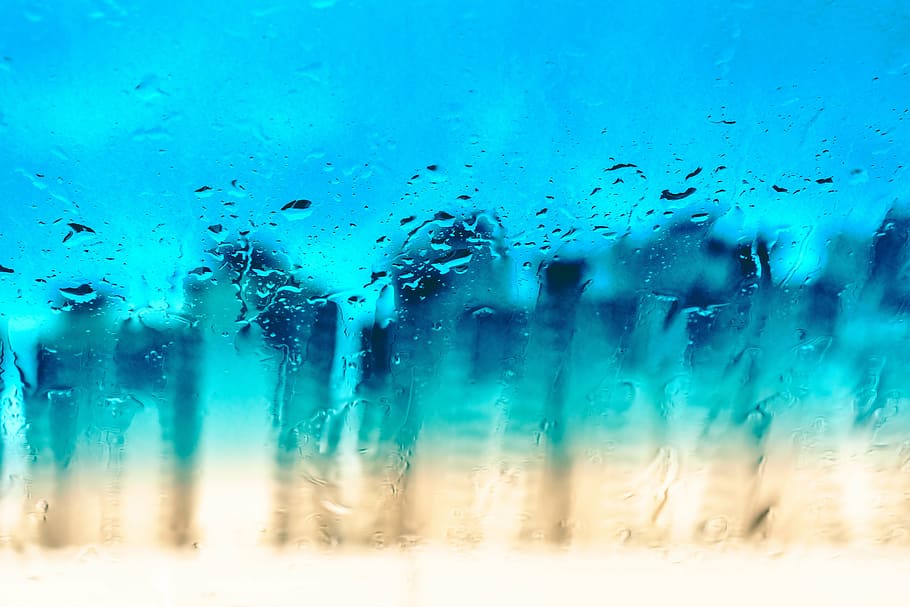 rain, drops, window, rain drops, water drop, blue, water splash HD wallpaper
