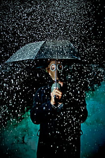 man wearing brown mask and holding umbrella, picture, person HD wallpaper