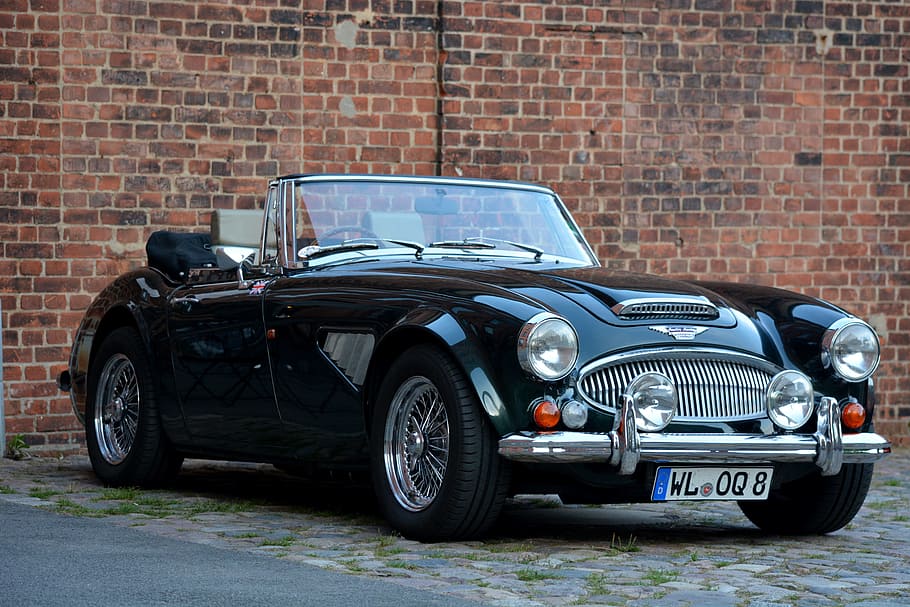 classic black coupe parked near the brick wall, traffic, auto HD wallpaper