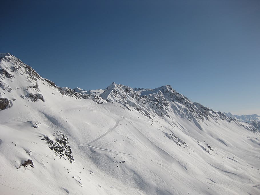 high mountain, range, skiing, landscape, wilderness, scenery HD wallpaper