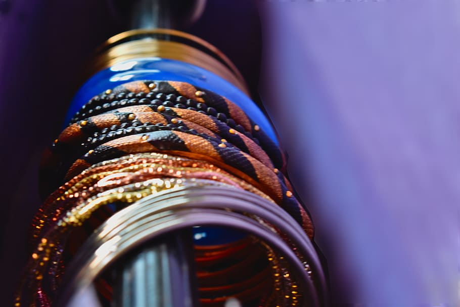 bangles, armlets, armrings, close-up, indoors, blue, studio shot HD wallpaper