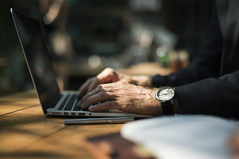 Man working on laptop computer, technology, business, communication HD wallpaper