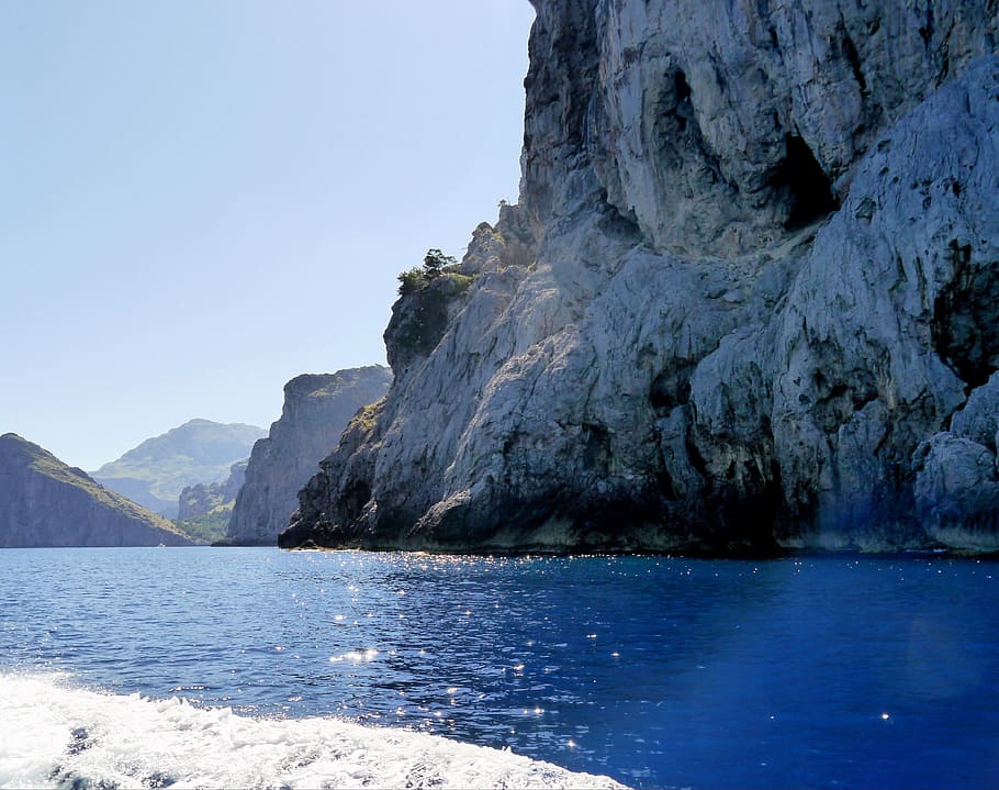 spain, mallorca, coast, mountains, caves, water, scenics - nature HD wallpaper