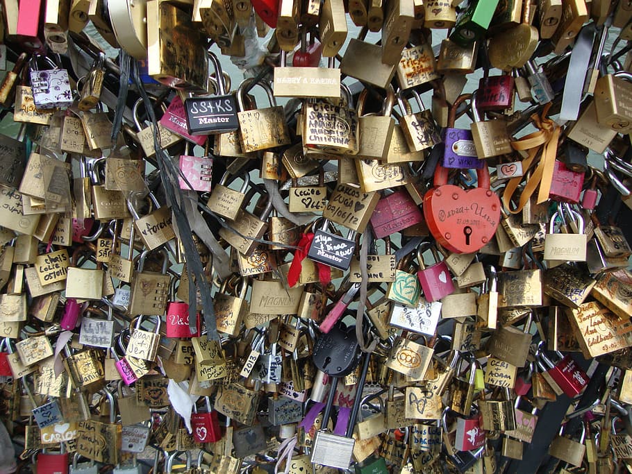 bridge, love, padlock, railing, iron, couples, rust, padlocks, HD wallpaper