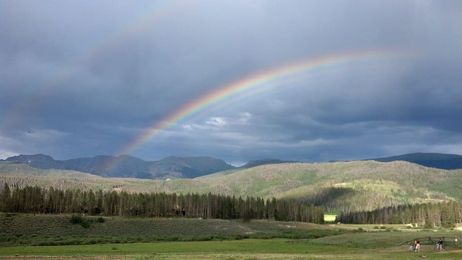 rainbow, scenery, sky, landscape, mountain, natural, outdoor HD wallpaper