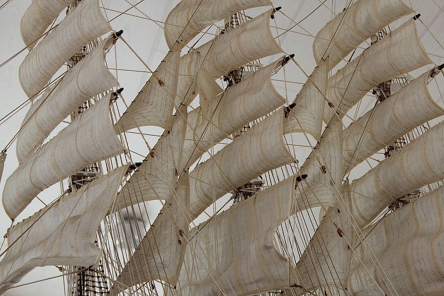 white sailing ship, masts, rigging, boat mast, three masted HD wallpaper