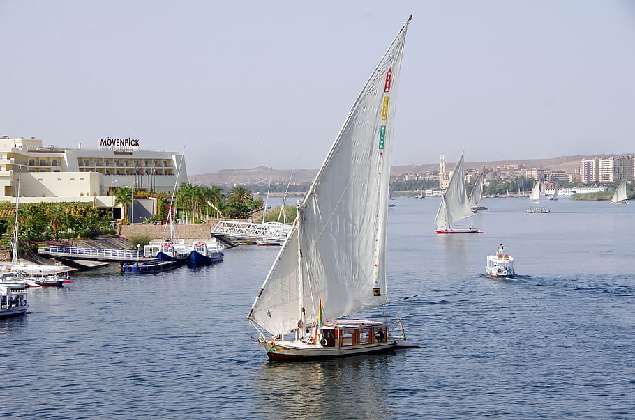 egypt, aswan, felucca, navigation, nile, river, sailing, boat, HD wallpaper
