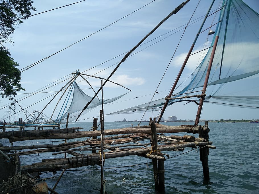kochi, chinese fishing nets, waterfront, backwaters, cochin