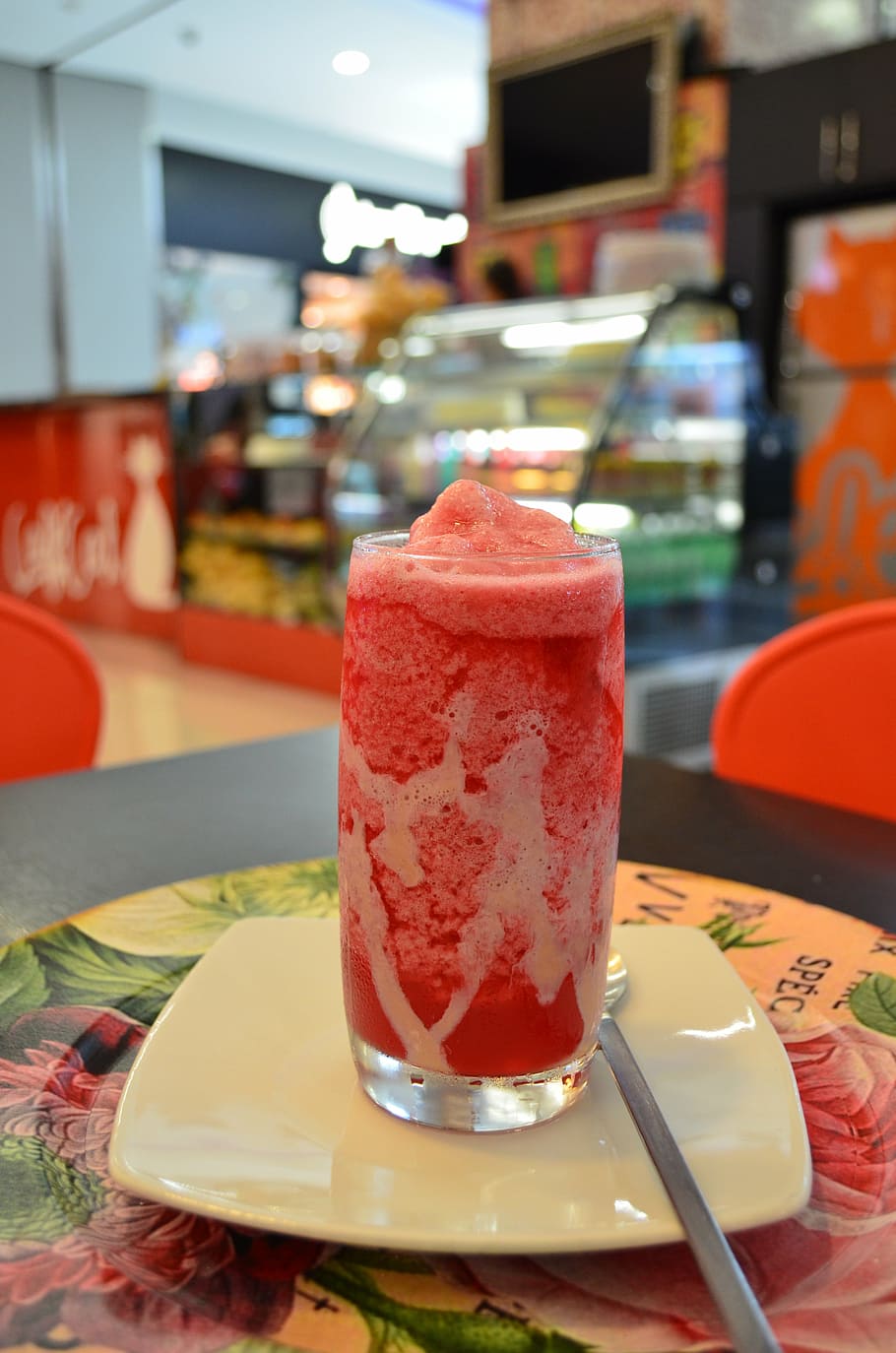 spoon, dish, red, dessert, cold, ice, glass, restaurant, food HD wallpaper
