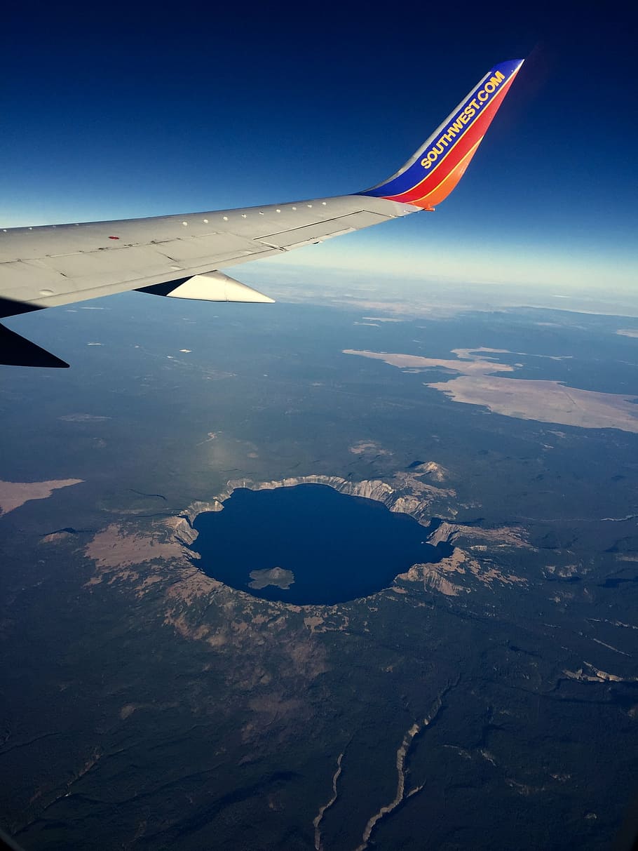 plane, lake, sky, water, landscape, airplane, flying, blue HD wallpaper