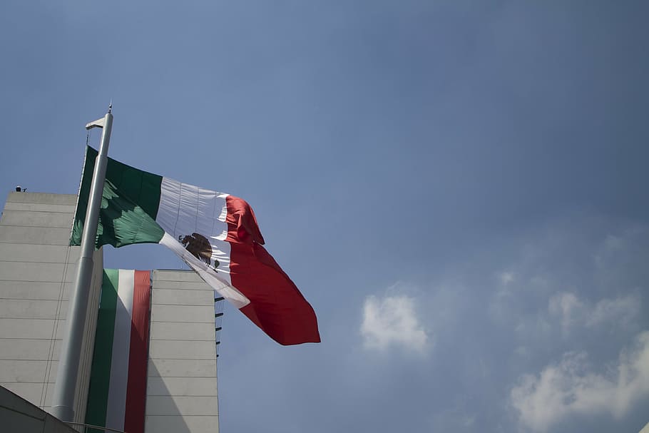 mexico, senate, architecture, flag, patriotism, sky, low angle view HD wallpaper