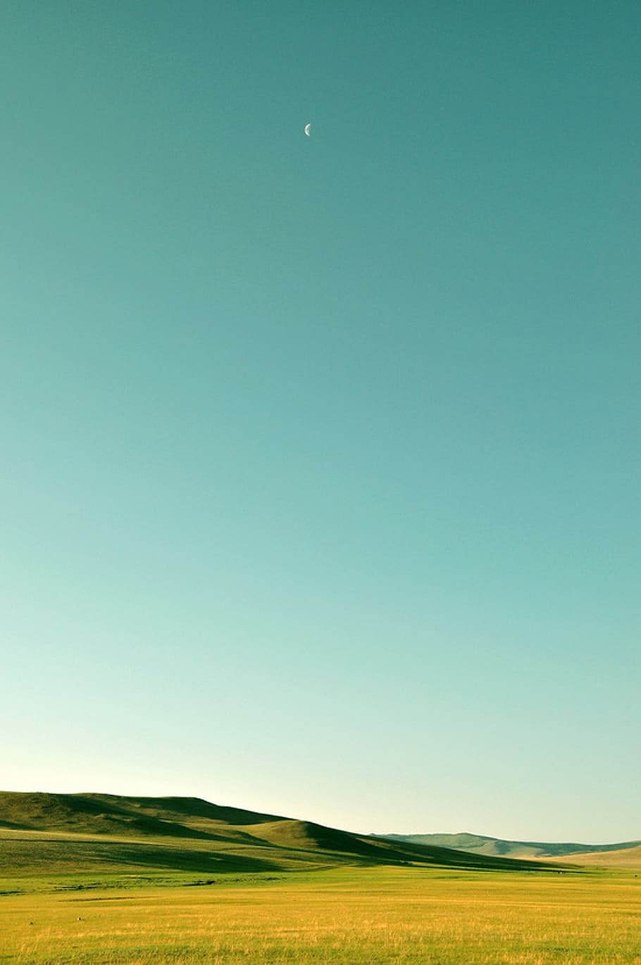 crescent moon, countryside, fields, landscape, wilderness, scenery HD wallpaper