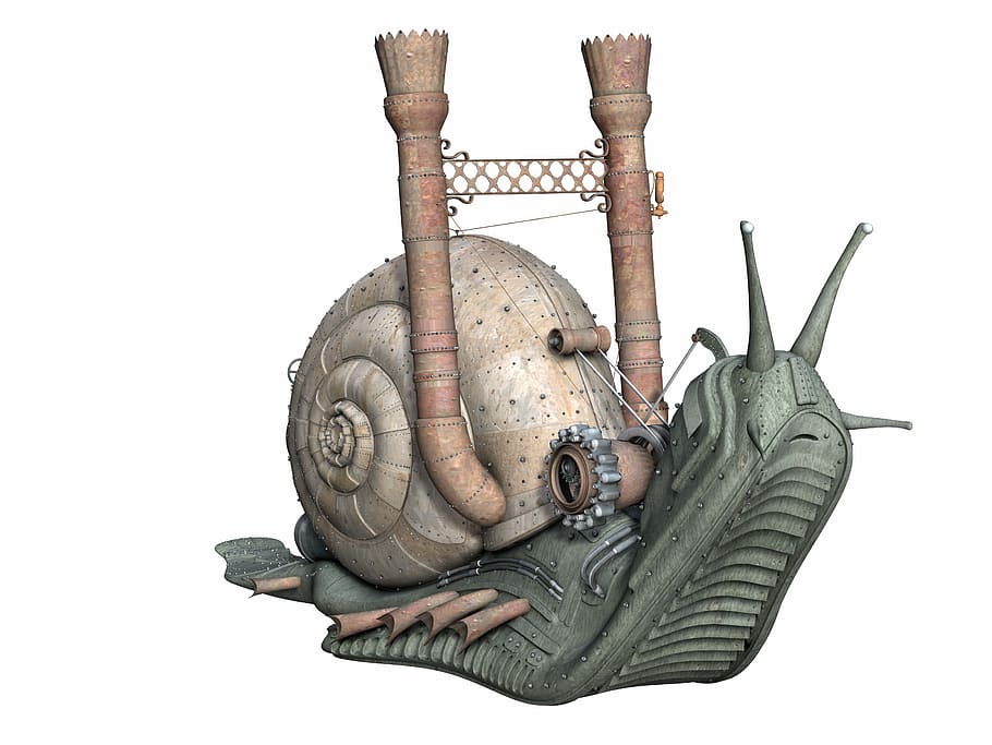 Giant Steam Punk Snail, artwork, graphics, illustration, public domain HD wallpaper