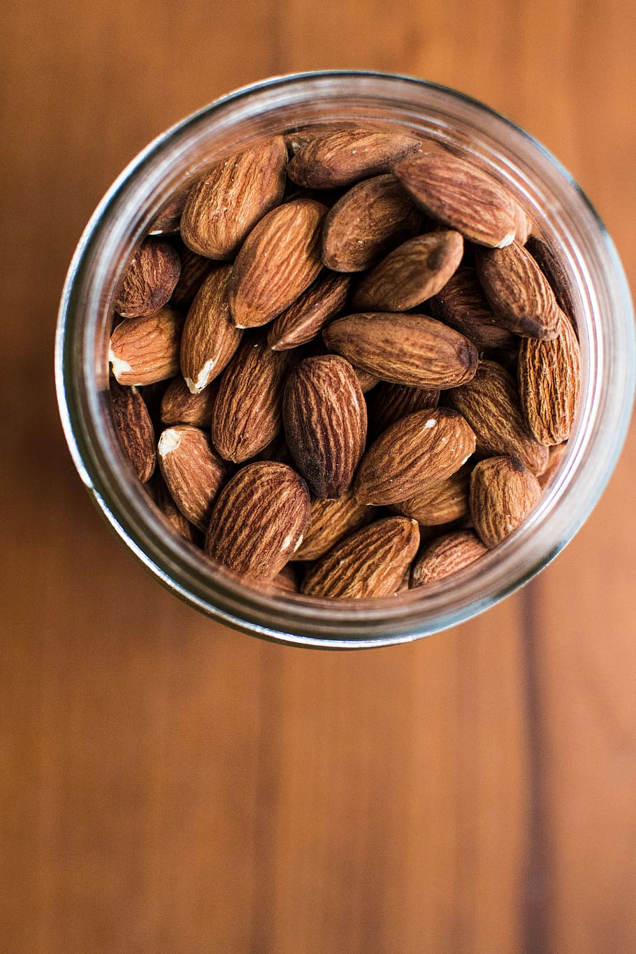 almonds nuts in jar, jar of almond, glass jar, healthy, vegetarian, HD wallpaper