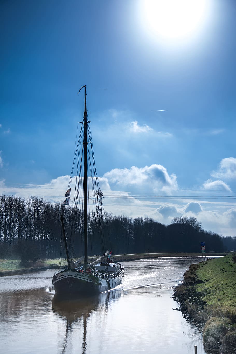 landscape, nature, sky, water, blue, boat, canal, clouds, daylight HD wallpaper