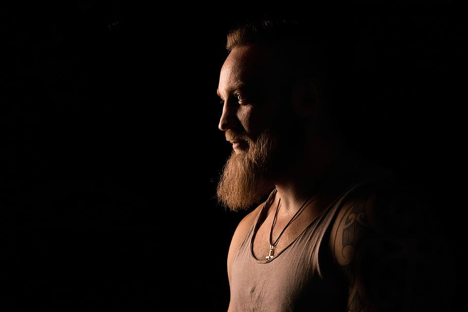 man in tank top, man wearing gray tank top, portrait, strong HD wallpaper