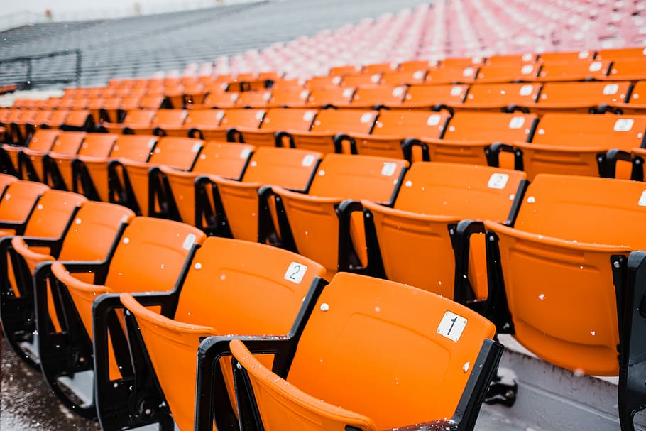 orange chair lot, seats, stadium, rows, sport, in a row, empty HD wallpaper
