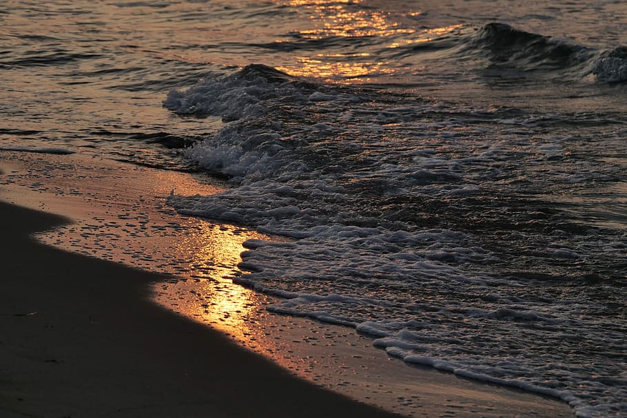 waters, beach, sunset, coast, sand, baltic sea, sand beach HD wallpaper